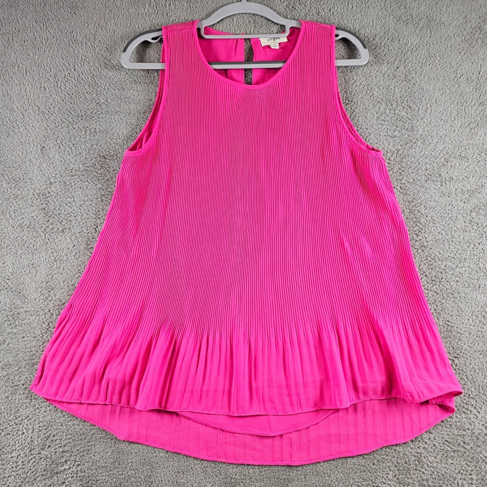 Umgee Hot Pink Accordion Pleated Sleeveless Tiered Hem Tunic Blouse Small